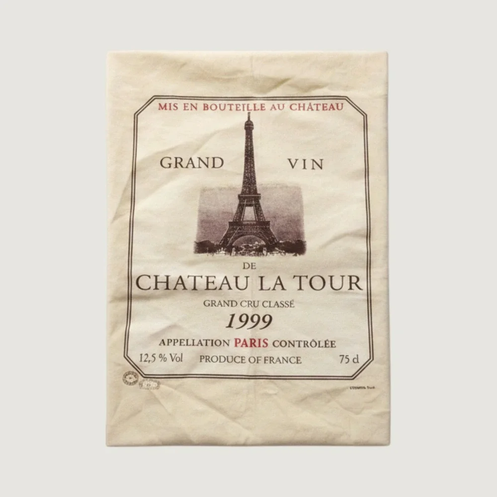 Vintage CORNER Paris Chateau La Tour 1999 Wine Label Tea Towel Made in France